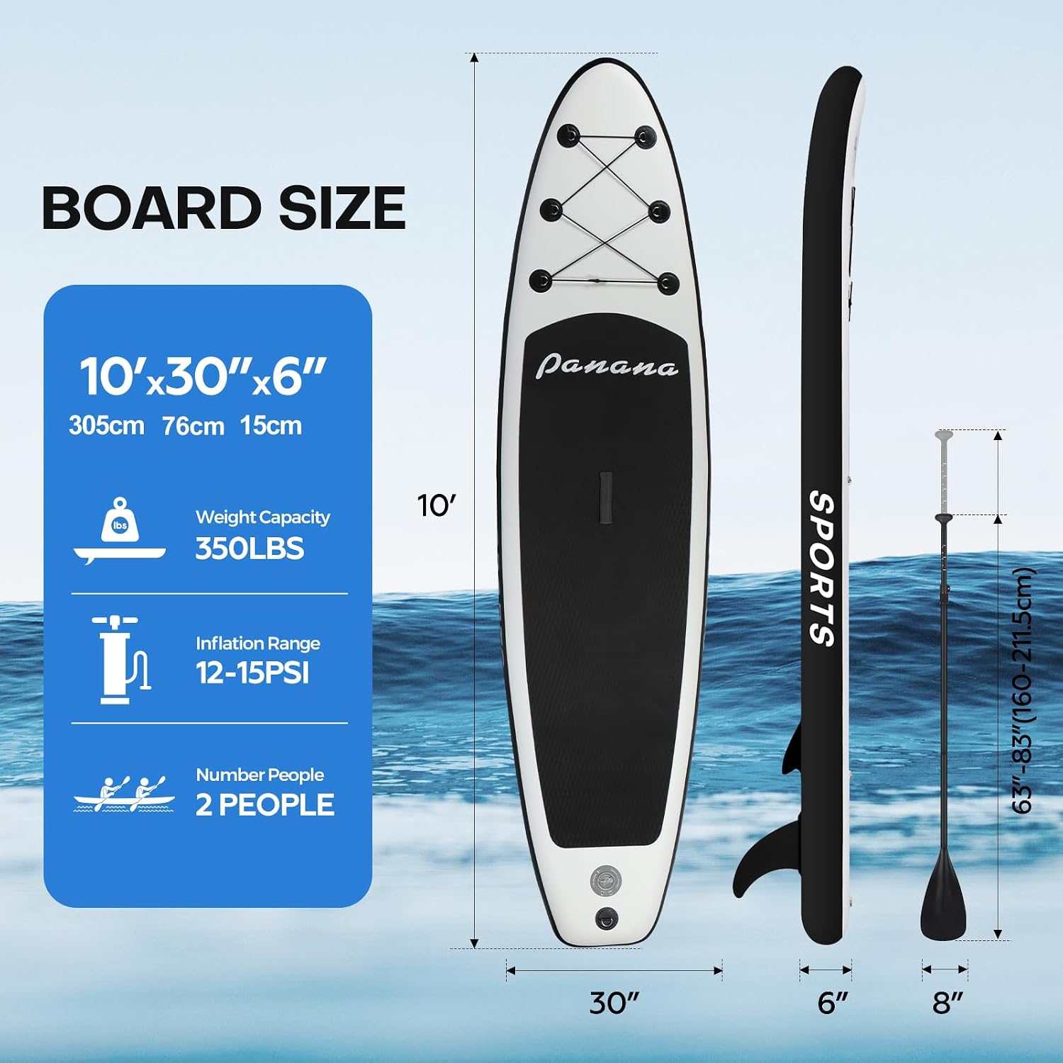 Panana Inflatable Stand Up Paddle Board 10'/10'8''x30''/32''x6'' iSUP Non-Slip Deck Paddleboard for Adults Beginners Youth, with Paddle Pump Fins Leash Backpack
