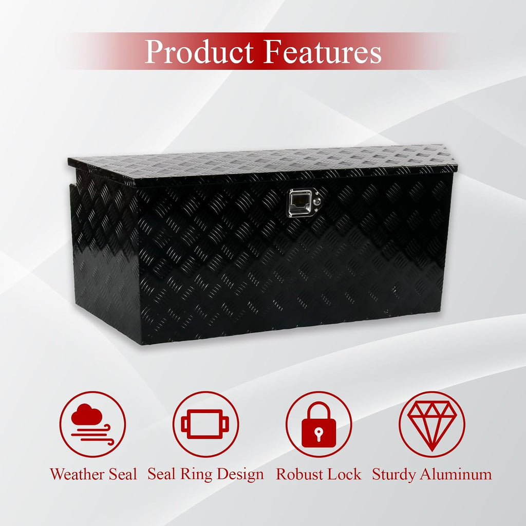 49''Inch Aluminum Trailer Tongue Tool Box Truck Bed Toolbox Truck Trailer Chest Box Underbody Storage Organizer Waterproof Square Storage Organizer w/Lock & Keys Black(‎49' Lx15 Wx18.5 H)