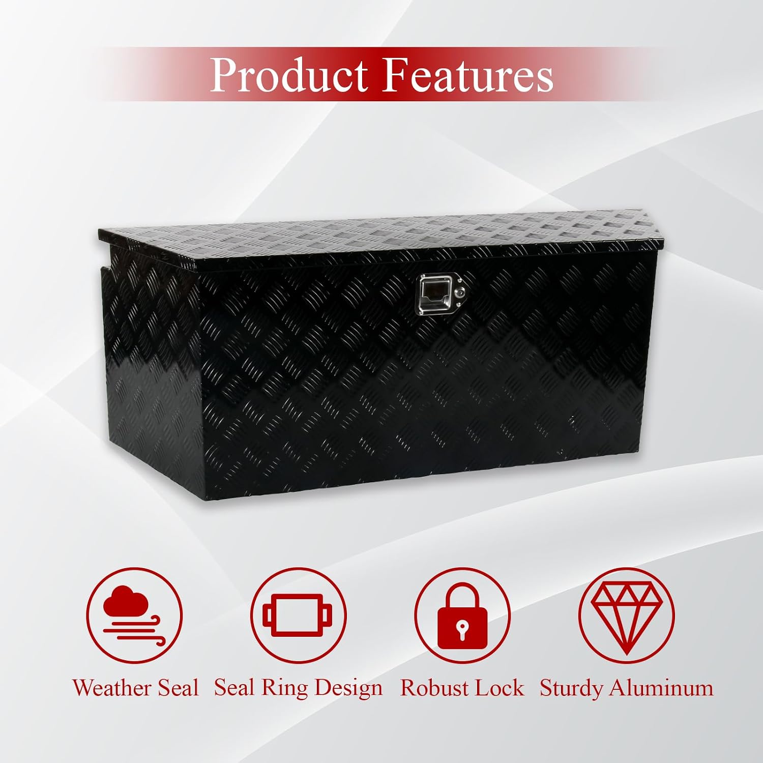 49''Inch Aluminum Trailer Tongue Tool Box Truck Bed Toolbox Truck Trailer Chest Box Underbody Storage Organizer Waterproof Square Storage Organizer w/Lock & Keys Black(‎49' Lx15 Wx18.5 H)