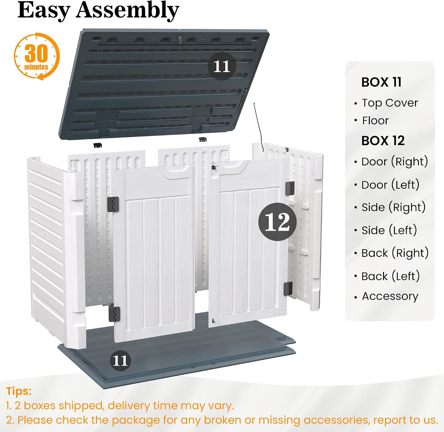 UDPATIO Outdoor Storage Cabinet 35 Cu Ft, Resin Horizontal Outdoor Trash Can Storage Box Lockable Shed 4 x 2 ft for Garbage, Garden Tools, Lawn Mowers
