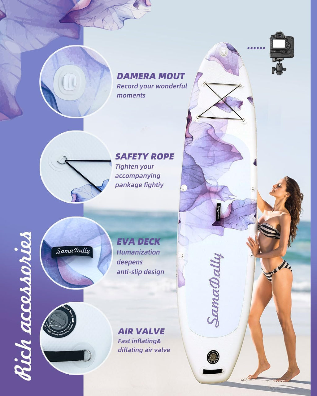 10.6' Inflatable Stand Up Paddle Boards, 32' Paddle Board of All Skill Levels with Complete Inflatble SUP Accessories, Hand Pump, Waterproof Bag, Removable Fin, Leash