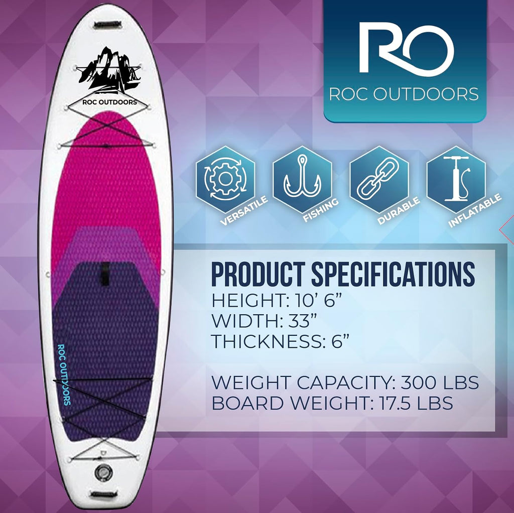 ROC Inflatable Stand Up Paddle Board with Premium SUP Paddle Board Accessories, Wide Stable Design, Non-Slip Comfort Deck for Youth & Adults