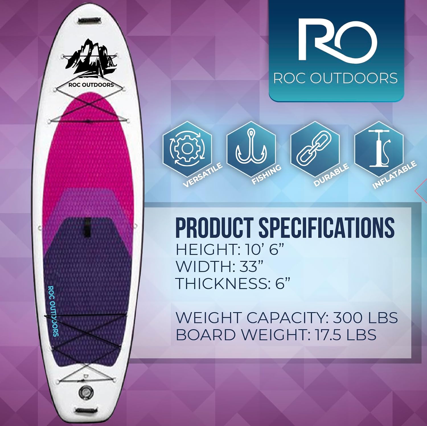 ROC Inflatable Stand Up Paddle Board with Premium SUP Paddle Board Accessories, Wide Stable Design, Non-Slip Comfort Deck for Youth & Adults