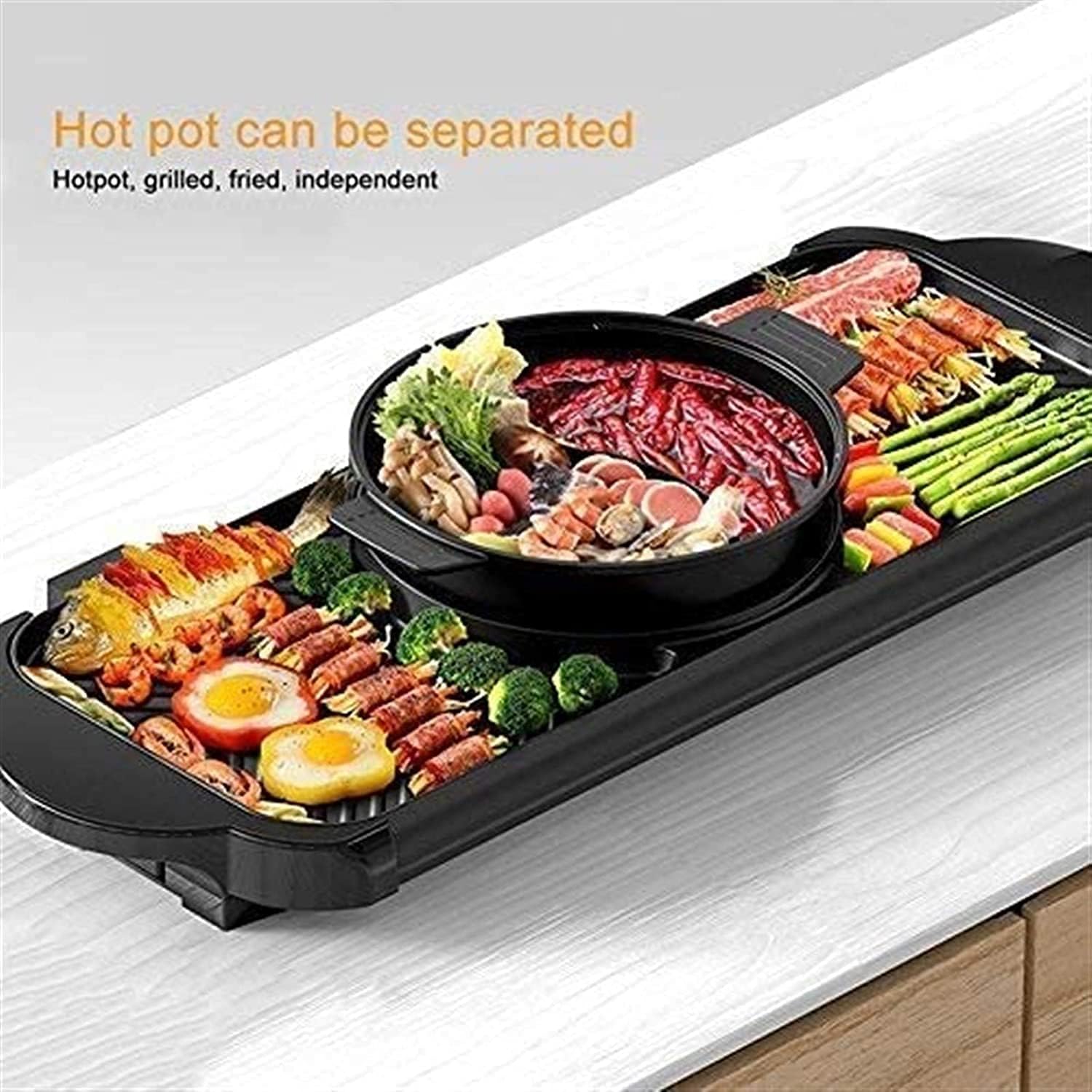 Indoor Korean Barbecue Grill Barbecue Hot Pot, Detachable Non-Stick Electric Baking Pan, Electric Oven, Induction Cooker, Rice Cooker Electric Barbecue,Portable Nonstick Griddle