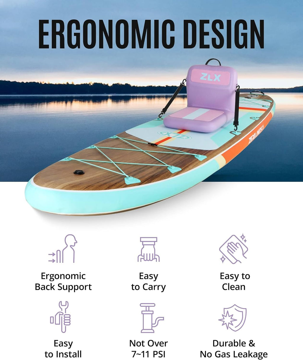 ZLX Paddle Board Seat with Back Support, Portable Kayak Seat, Air Pump Included, Universal Inflatable Chair for Adults, Foldable Ergonomic Design, Easy Install for Outdoor Fishing/Kayaking/Camping