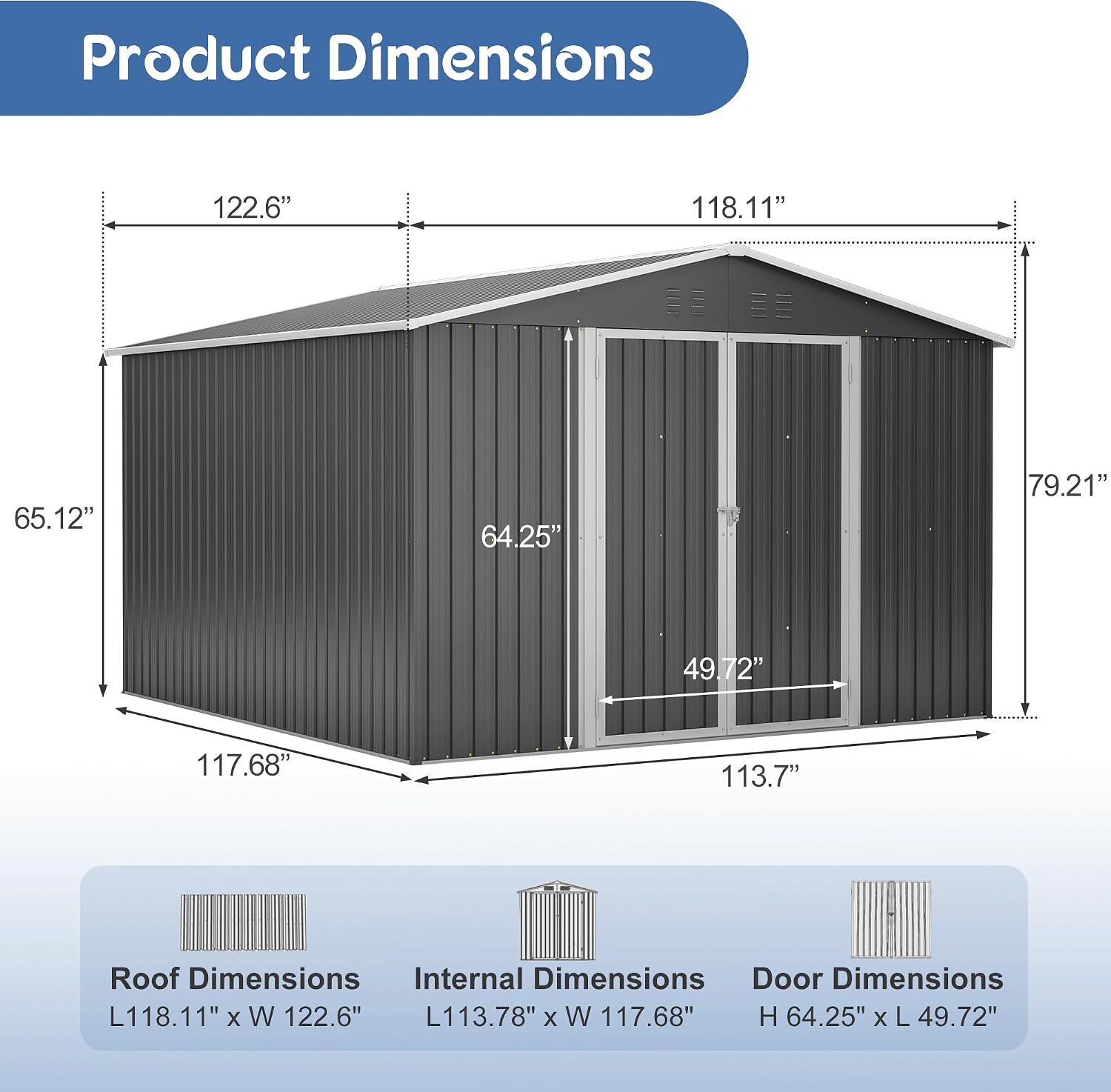 YOPTO 10x10 FT Outdoor Storage Shed,Large Metal Tool Sheds with Updated Frame Structure and Lockable Doors, Garden Shed for Backyard Patio Lawn, Black