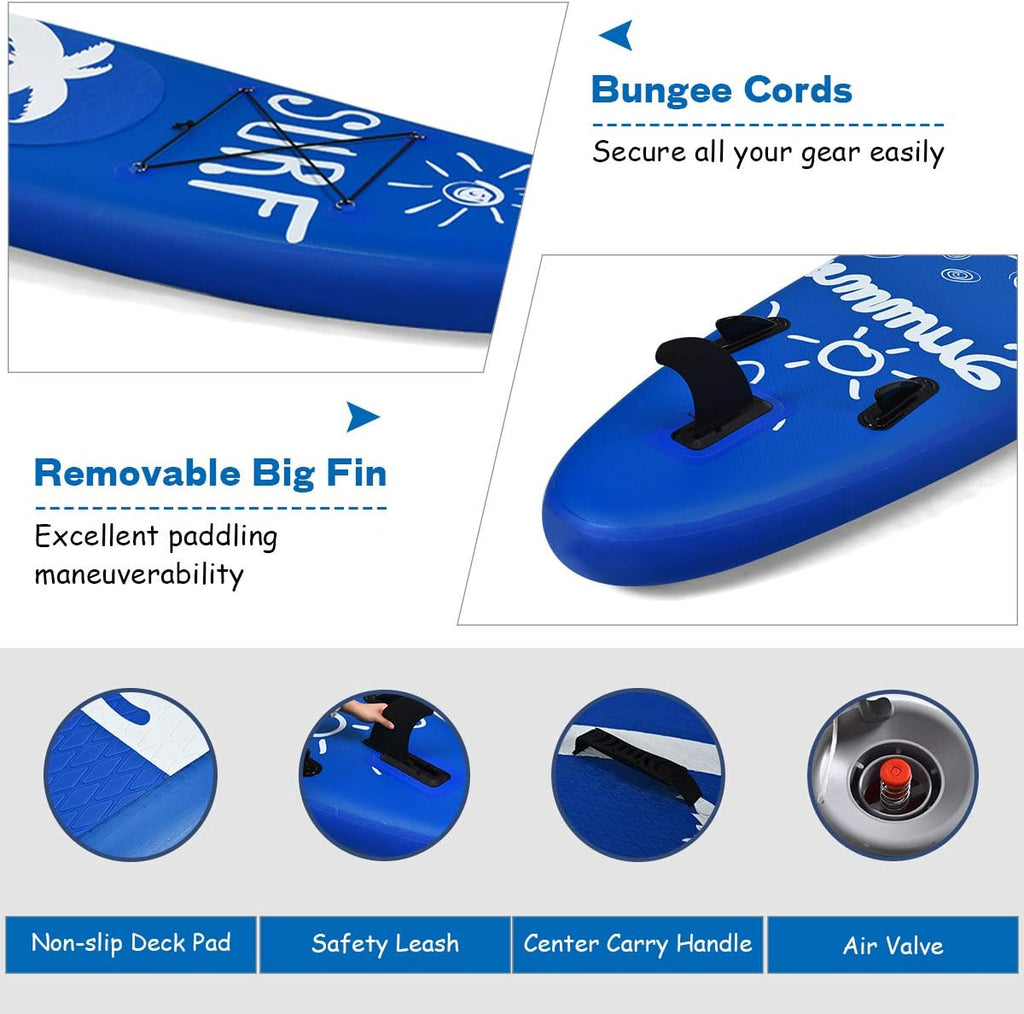 GYMAX Paddle Board, Inflatable Stand Up Paddle Board with SUP Accessories, Removable Fin, Paddle, Pump, Leash & Carry Bag, Blow Up Paddle Boards Standing Boat