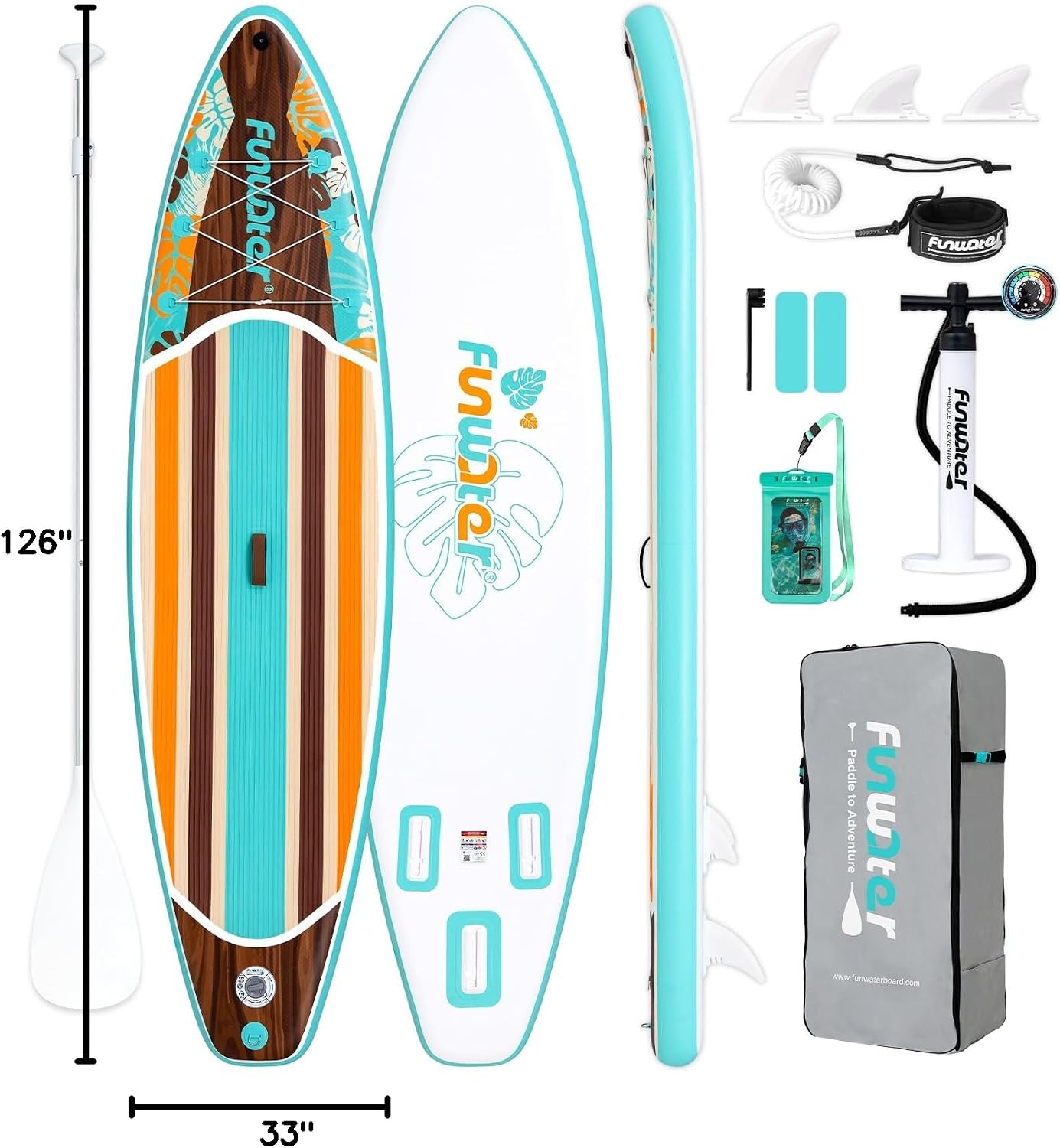 FunWater 11'/10'6' Inflatable Stand Up Paddle Board with Premium SUP Paddleboard Accessories, Wide Stable Anti-Slip EVA Deck,Paddle Boards for Adults & Youth of All Skill Levels
