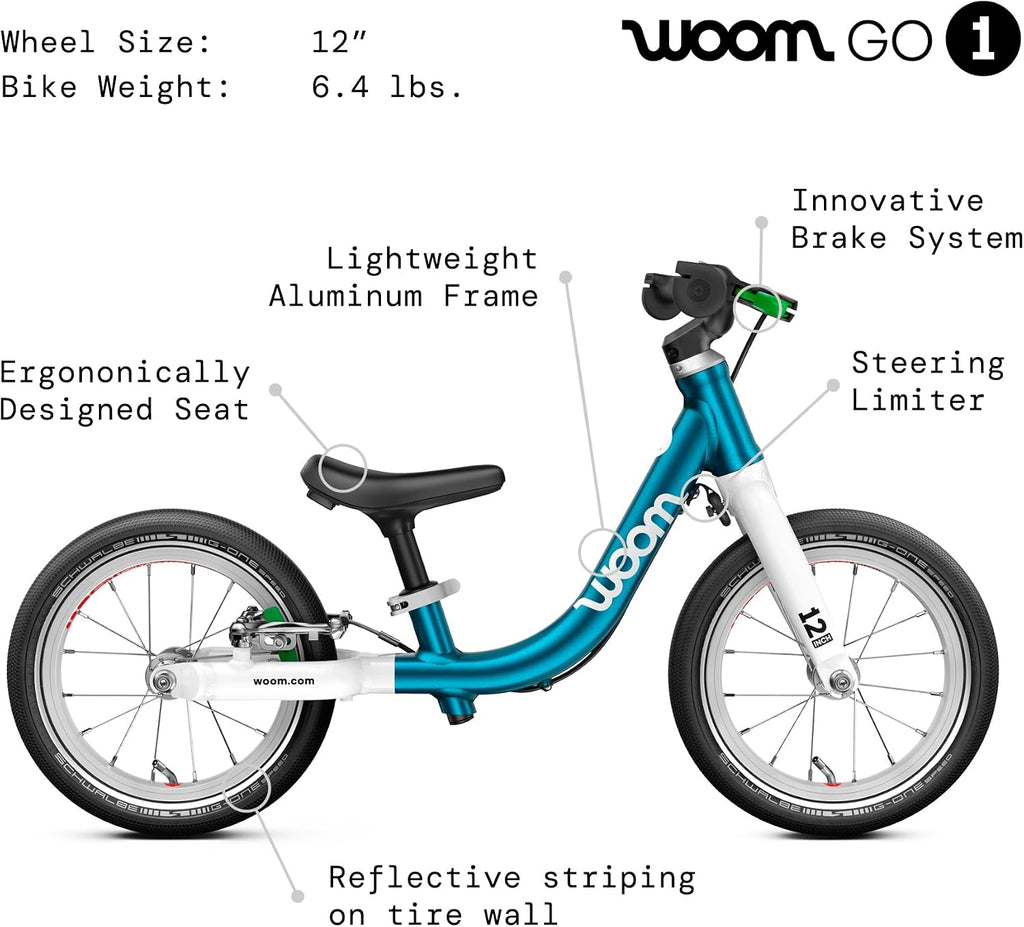 woom GO 1 & GO 1 Plus Balance Bike for Toddlers & Kids 18 Month to 4.5 Years Old, 12-Inch & 14-Inch Lightweight Bicycles for Boys & Girls