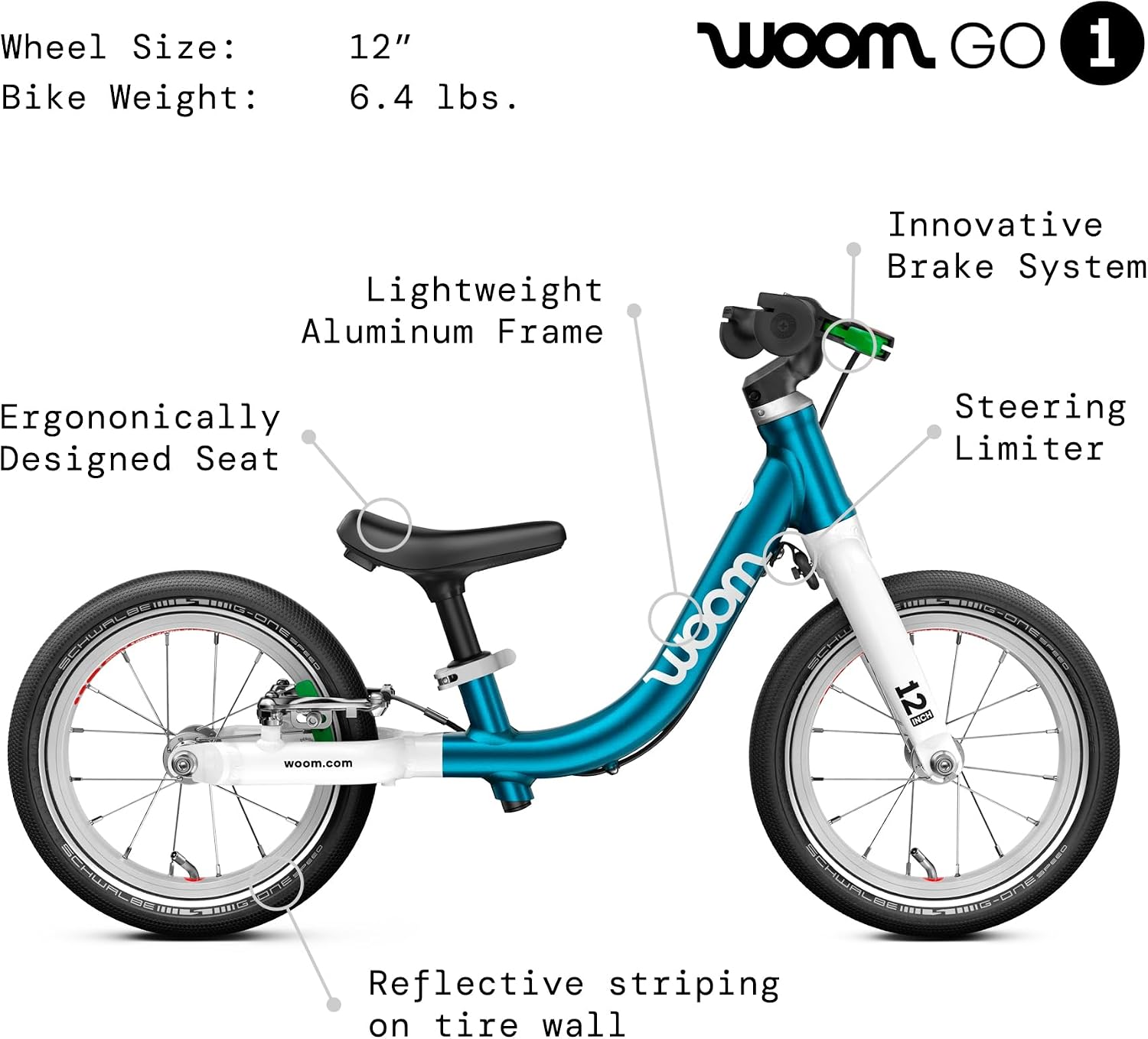 woom GO 1 & GO 1 Plus Balance Bike for Toddlers & Kids 18 Month to 4.5 Years Old, 12-Inch & 14-Inch Lightweight Bicycles for Boys & Girls