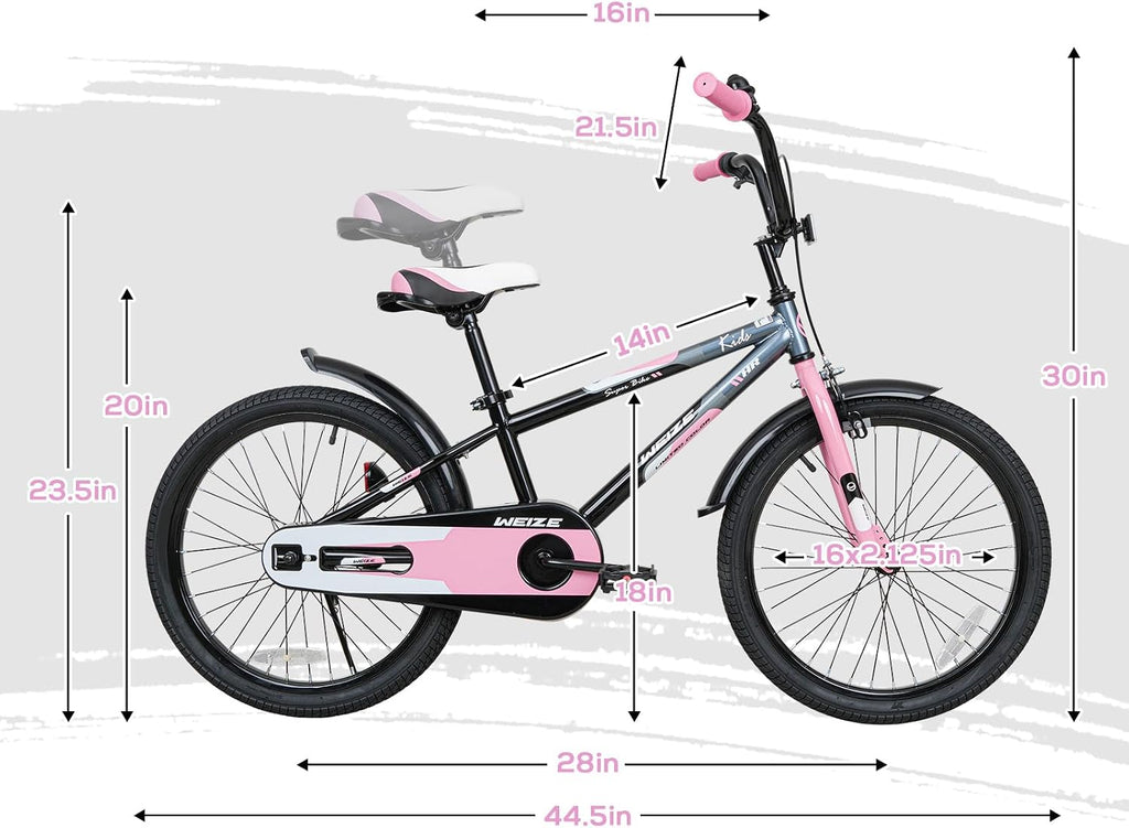 WEIZE Kids Bike, 16 20 Inch Children Bicycle for Boys & Girls Ages 4-12 Years Old, Rider Height 41-62 Inch, Adjustable Seat & Handlebars, Coaster Brake, Multiple Color Options