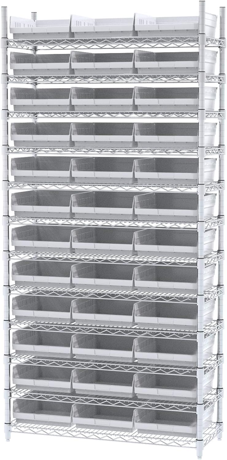 Akro-Mils 30170 12-Inch by 11-Inch by 4-Inch Plastic Nesting Shelf Bin Box, White, Case of 12