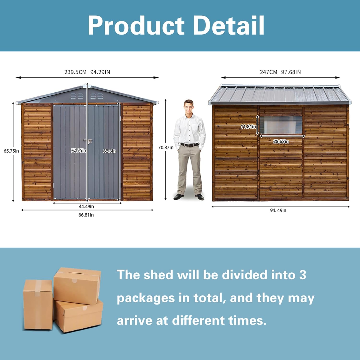 Shed 8' x 8' Storage Shed, 8x8 FT Wood Sheds & Outdoor Storage Clearance, Utility and Tool Garden Shed, Waterproof Storage Shed Large with Lockable Doors for Backyard, Patio, Outside Use