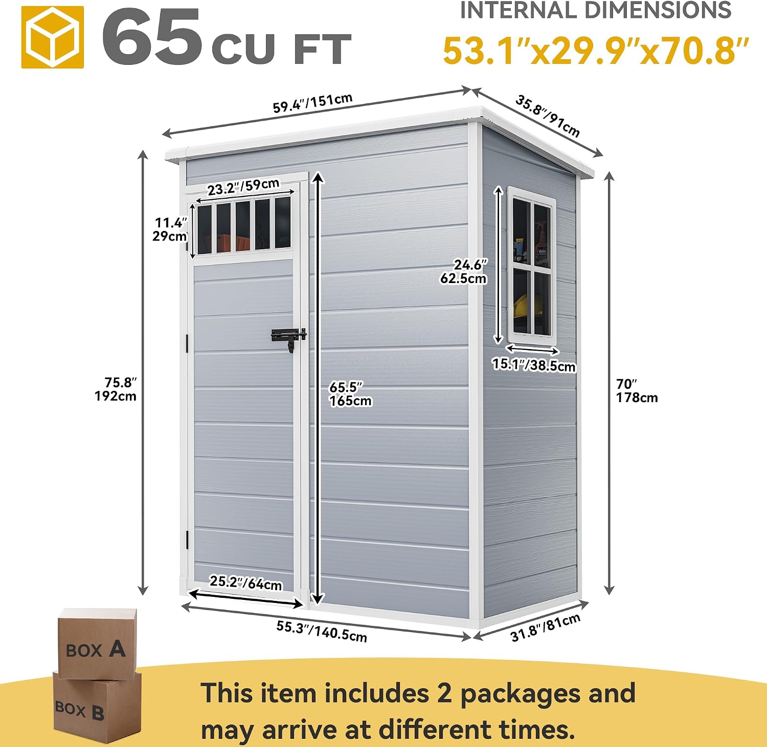 DWVO 5x3FT Outdoor Storage Shed with Fence-Style and Side Windows, Floor, Lockable Doors, Plastic Storage Shed for Backyard and Garden, Gray