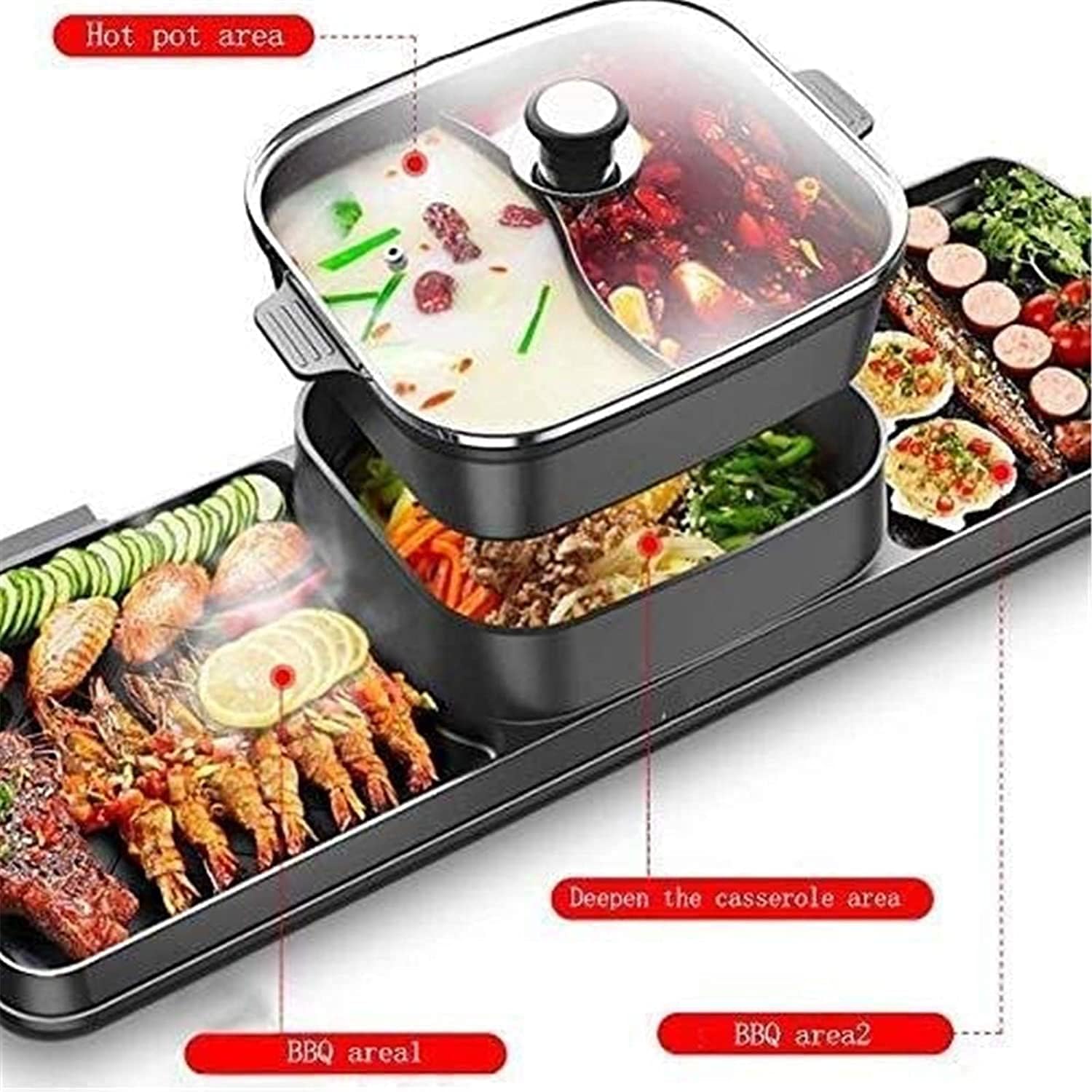 Indoor Korean Barbecue Grill BBQ Grill and Hot Pot,Multi-Function Barbecue Hot Pot Double Pot Electric Grill Home Electric Baking Tray Korean Style Dual Control,Portable Nonstick Griddle
