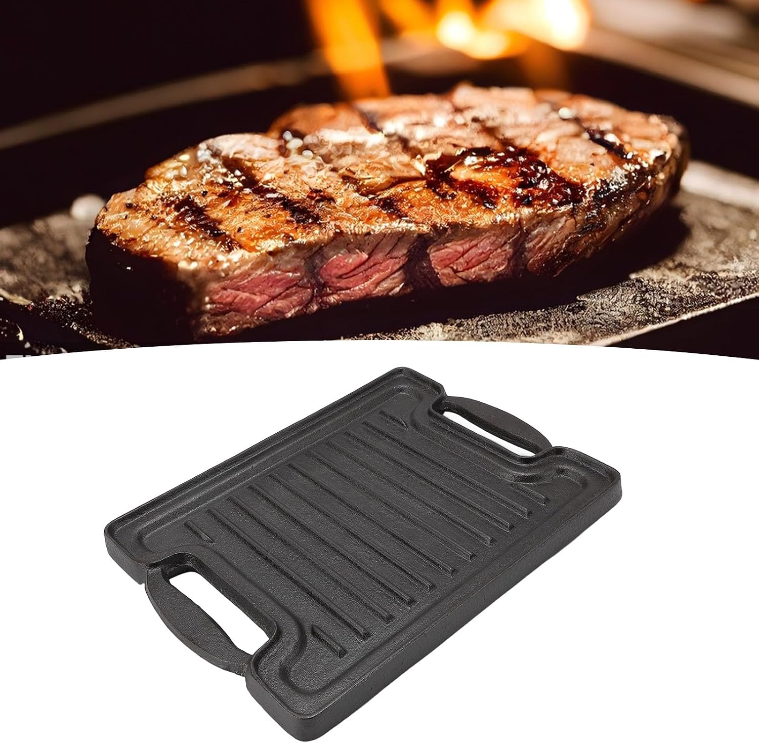 Grilling Plate,Rectangular Cast Iron Indoor Barbecue Griddle Korean BBQ Grill Pan Barbecue Skillet Pan Cooking Grill Plate Steaks Baking Tray Non Stick Griddle for Family Dinning