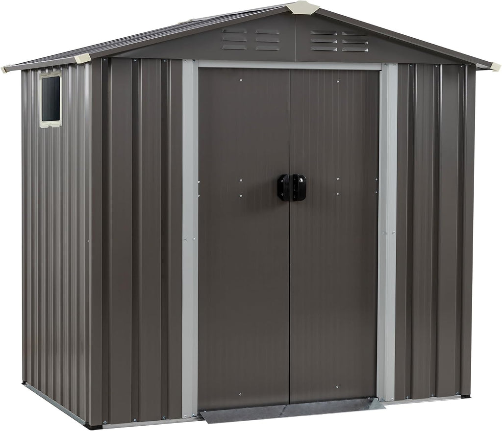 Vongrasig 6x4 FT Outdoor Storage Shed, Metal Graden Shed with Window and Lockable Door, All-Weather Tool Shed for Backyard Garden Patio Lawn, Grey