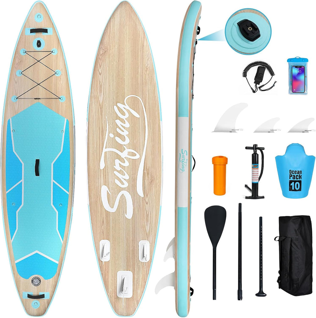 YUSING 11' Inflatable Stand Up Paddle Board with Kayak Seat, Non-Slip Deck SUP Paddle Board with Premium Kayak and SUP Accessories & Backpack, Portable Standing Boat for Youth & Adult