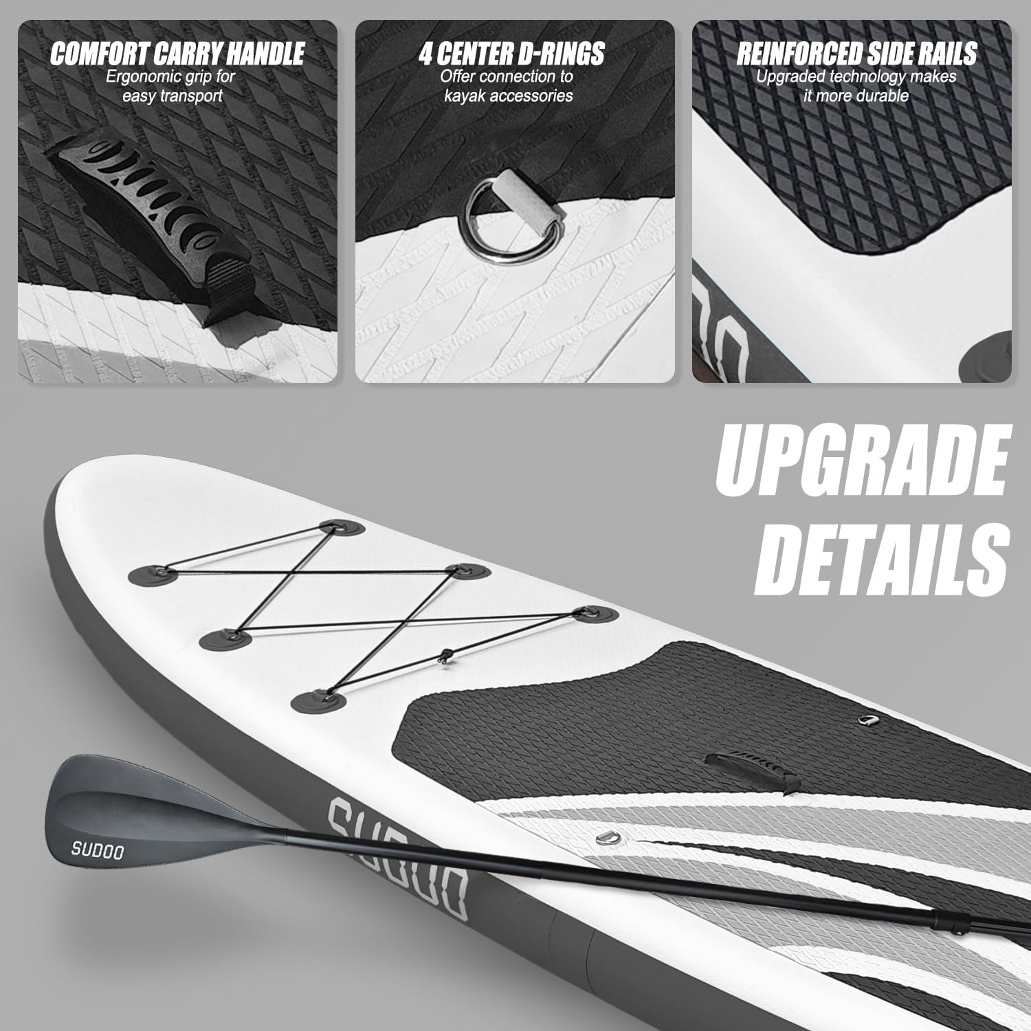 SUDOO Inflatable Stand Up Paddle Board 10'x30 x6 Ultra-Light SUP Stand-Up Paddleboard for Adults & Youth with Backpack, Pump, Paddle, Coil Leash, Triple Fins, Repair Kit