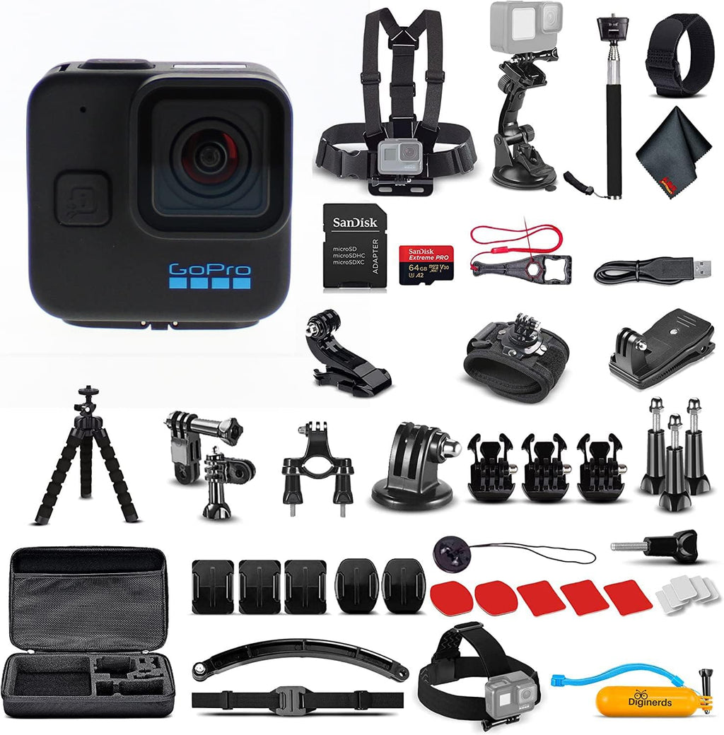 GoPro HERO11 (Go Pro Hero11) Black Mini - Waterproof Action Camera with 5.3K Ultra HD Video, 24.7MP Photos, 1/1.9' Sensor, Stabilization + 50-in-1 Accessory Kit + 64GB Card + More