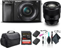 Sony Alpha a6000 Mirrorless Camera with 16-50mm and 55-210mm Lenses ILCE6000Y/B with Sony FE 85mm Lens, Soft Bag, Additional Battery, 64GB Card, Card Reader, Plus Accessories