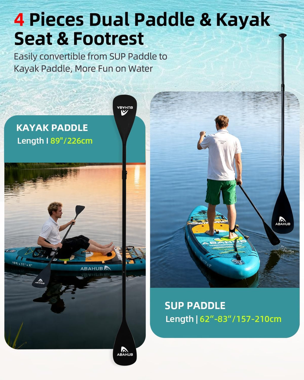 Abahub Inflatable SUP, Wide 10'6' x 31'/34' iSUP, Standup Paddleboard with Adjustable SUP Kayak Paddle, for Yoga, Paddle Board, Kayaking, Surf, Canoe, Fishing