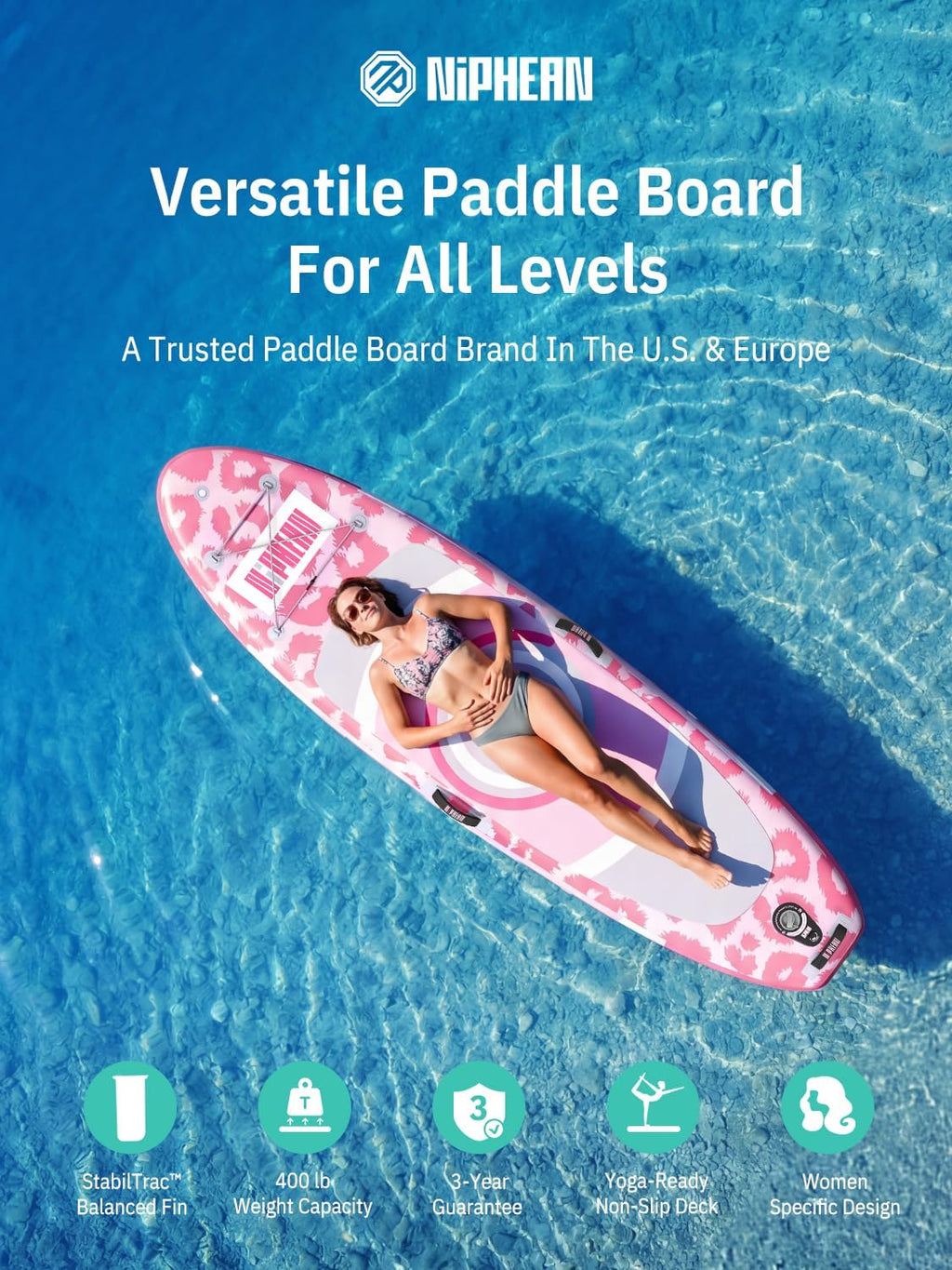 Niphean（Ultra-Light） Inflatable Paddle Board with StabilTrac Fin and Durable SUP Accessories, 10' Stand Up Paddle Boards for Adults & Youth, Versatile Yoga Paddle Board, Gift Ideas