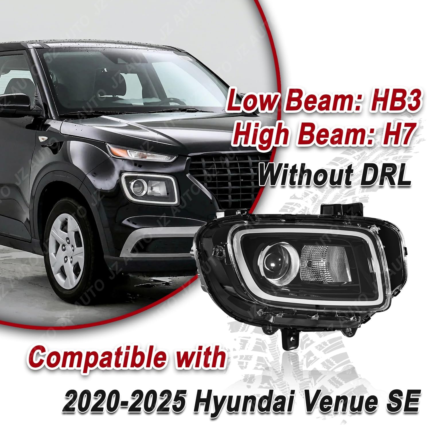 Halogen Headlight Assembly, without LED DRL, with Bulbs, Compatible with 2020-2025 Hyundai Venue SE (Not for SEL, Limited), 92102-K2070, Passenger Side