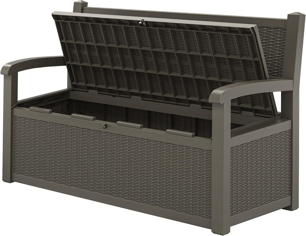 LHBGO 70 Gallon Storage Bench Deck Box for Patio Furniture with Armrest Bench Outdoor Storage