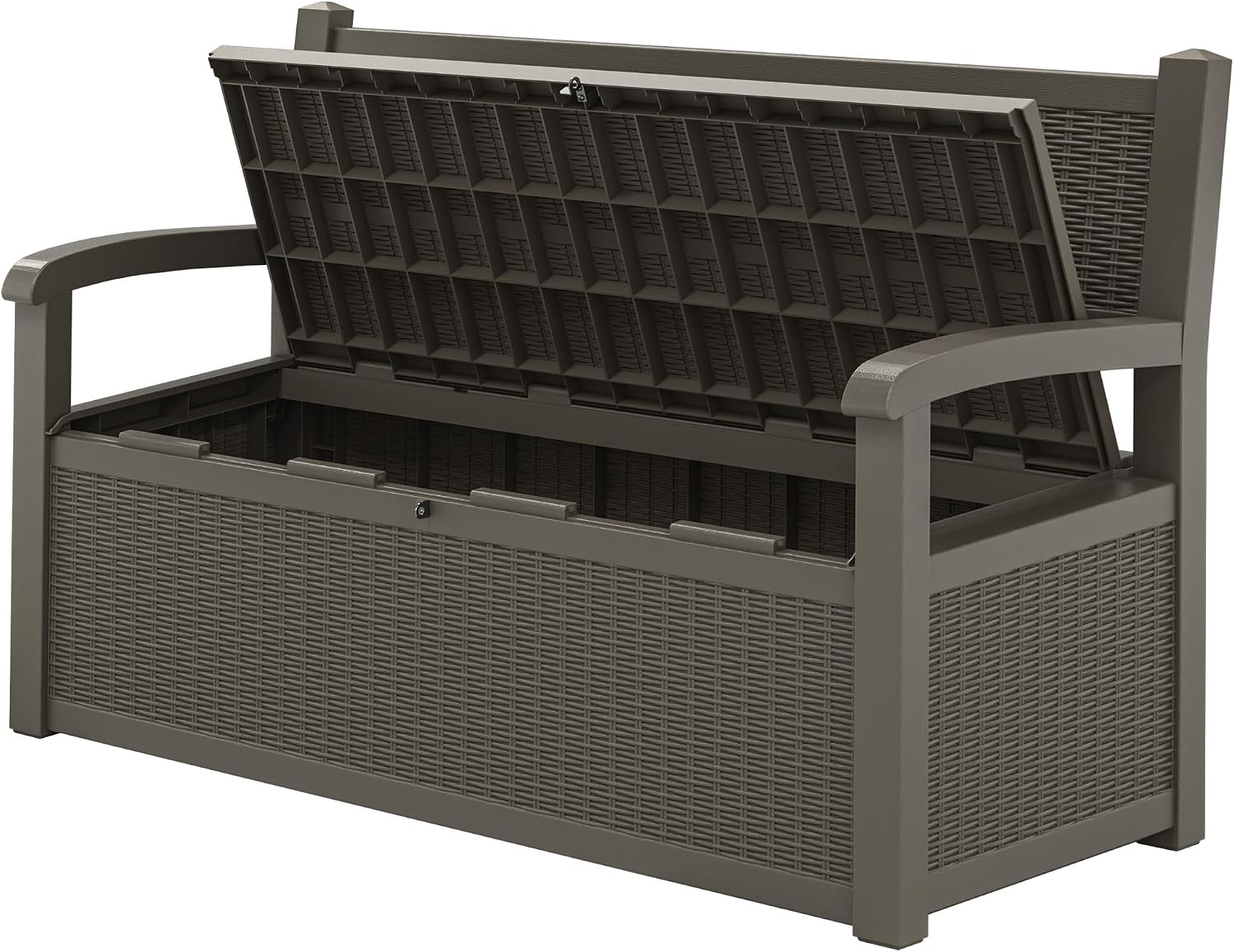 LHBGO 70 Gallon Storage Bench Deck Box for Patio Furniture with Armrest Bench Outdoor Storage