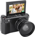 PUSOKEI 8K Digital Camera for Photography, 88MP Vlogging Camera with 3' 180 Flip Screen, 18X Zoom, Autofocus, Wide Angle Lens, WiFi Mirrorless Cameras with 32GB Card, 2 Batteries (Black)
