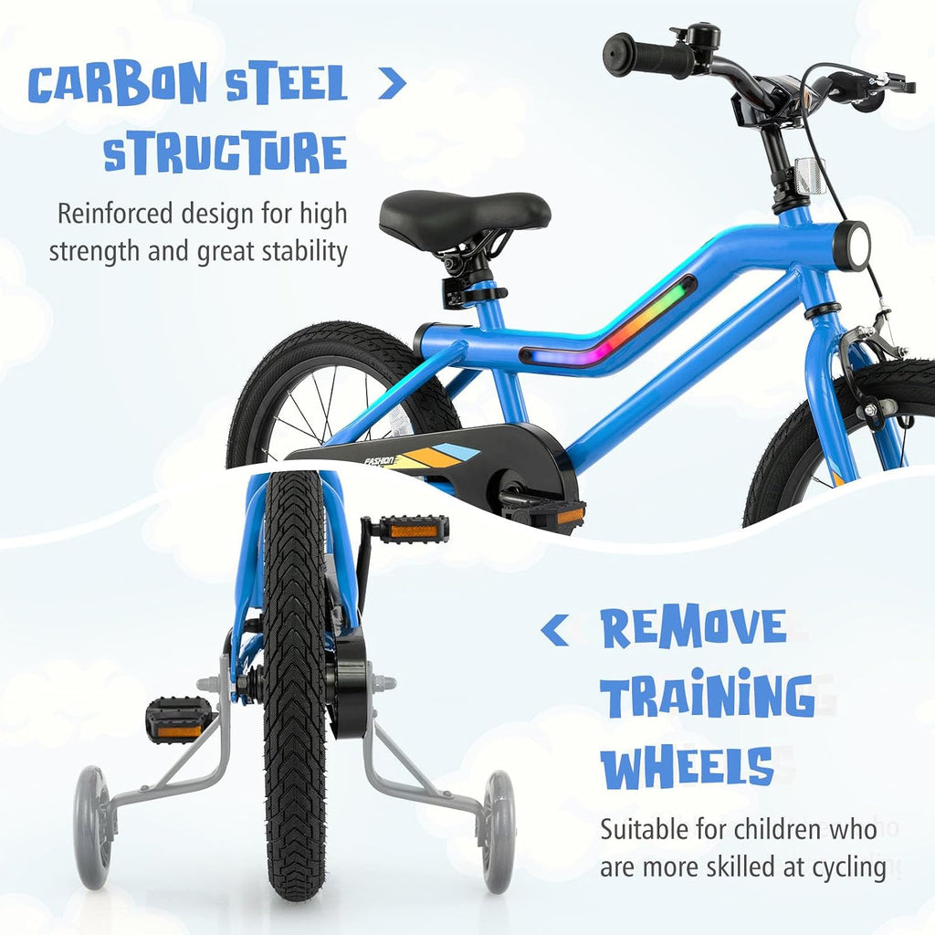 BABY JOY Lighted Kids Bike, 16 18 Inch Children Bicycle with 7-Mode LED Lighted Frame, Headlight, Flash Training Wheels, Dual-Brake, 95% Pre-Assembled, Girls Boys Bike for 4-8 Years