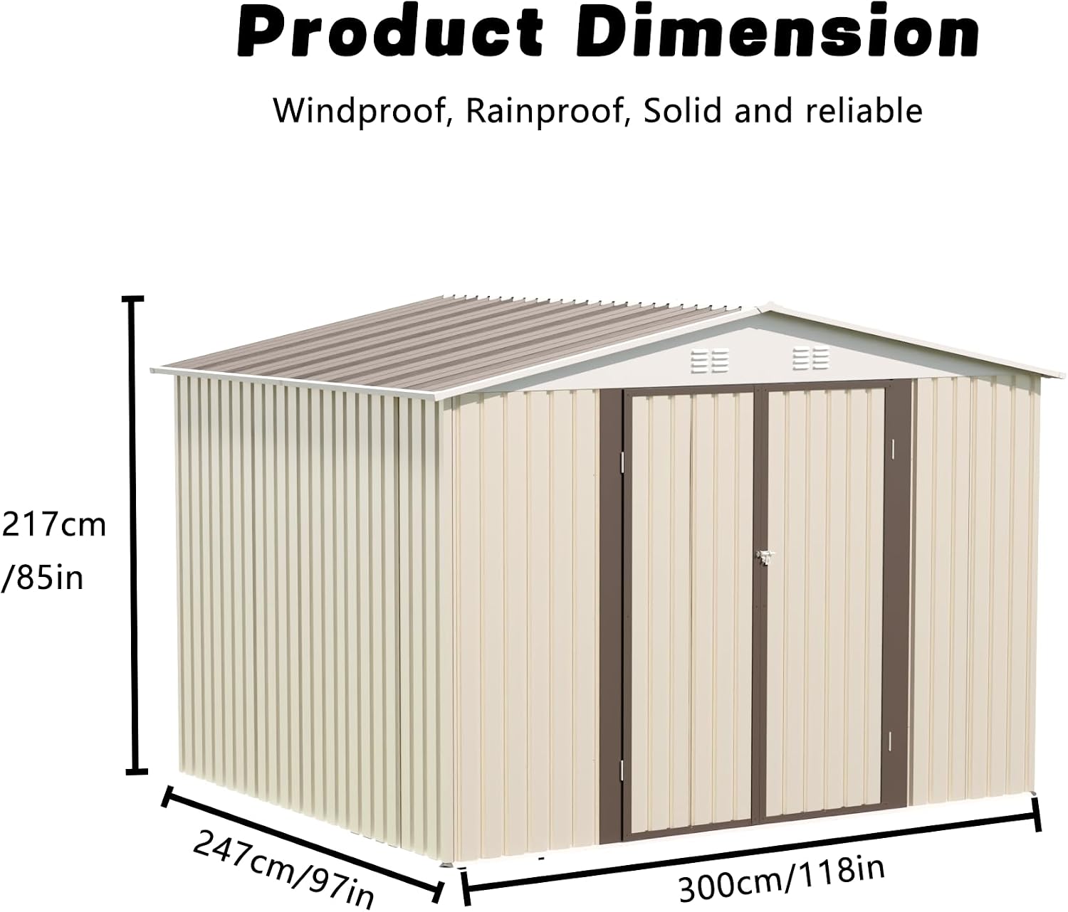 YOPTO 10x8 FT Outdoor Storage Shed with Foundation,Metal Aluminum Tool Sheds,Heavy-Duty Sheds with Sloped Roof, Air Vent and Hinge Doors,Garden Shed Bike Shed for Backyard Patio Lawn,Cream White