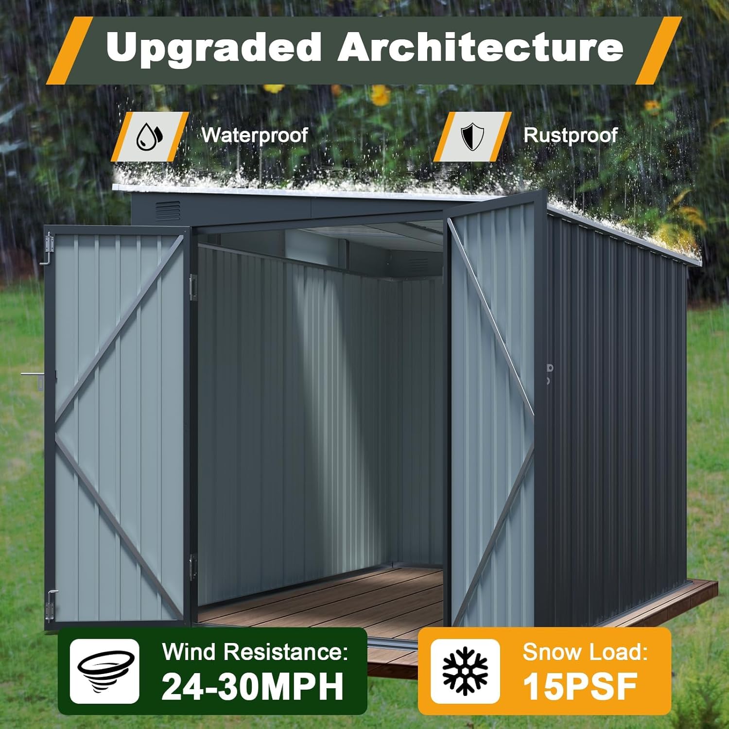 6x8 FT Metal Storage Shed with Skylight, Metal Lean to Garden Shed with Lockable Double Doors for Garden Tools, Lawn Mower, Motorcycle, Outside Storage Shed Waterproof for Backyard, Patio
