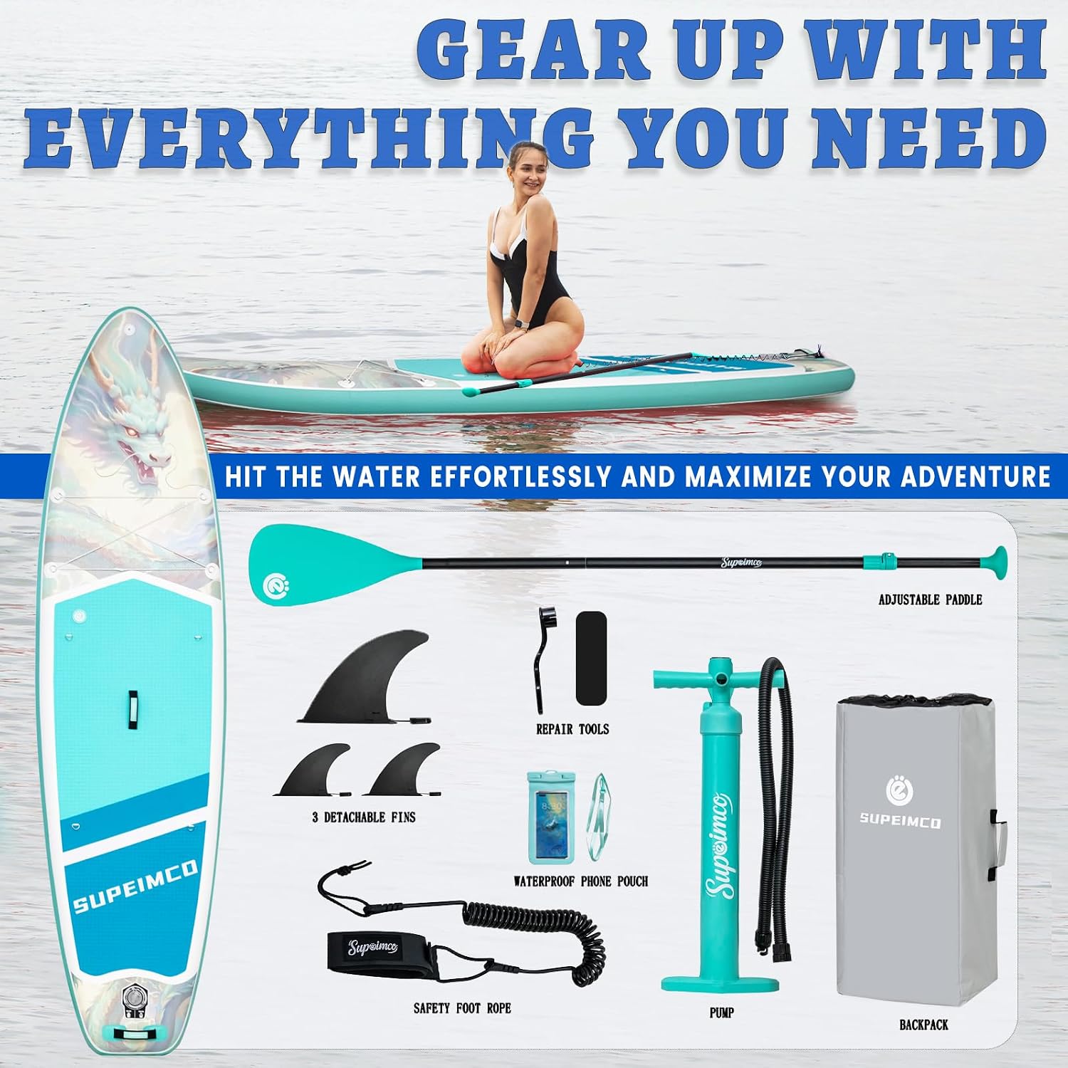 Inflatable Stand Up Paddle Board - Upgraded Glue-Free Hot Melt Technology, Long Service Life, 10'6', Anti-Slip EVA Deck, Full SUP Accessories, Included for Adults Youth All Skill Levels