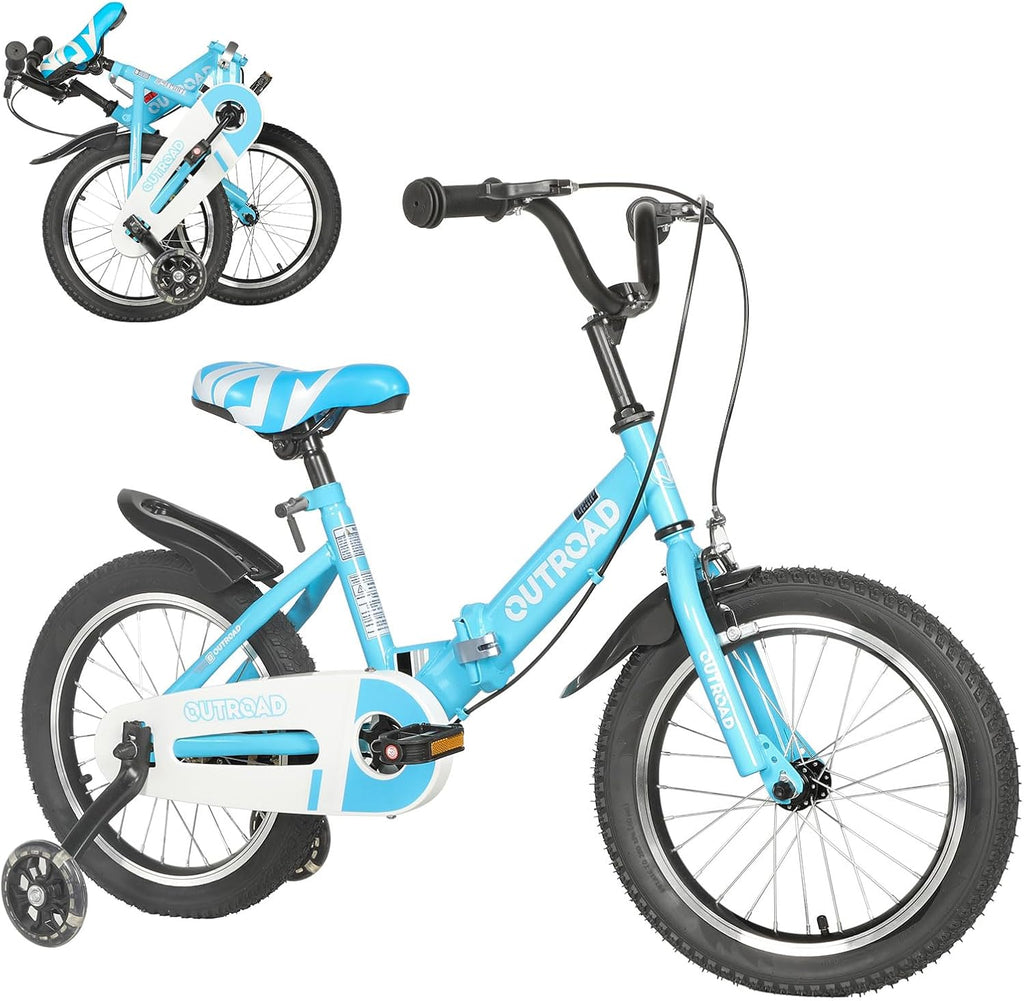 Betterland Folding Kids Bike,14/16/18 Inch Children Bicycle with Training Wheels and Dual Handbrakes Toddler Sport Bicycle for 3-9 Years Old Boys and Girls