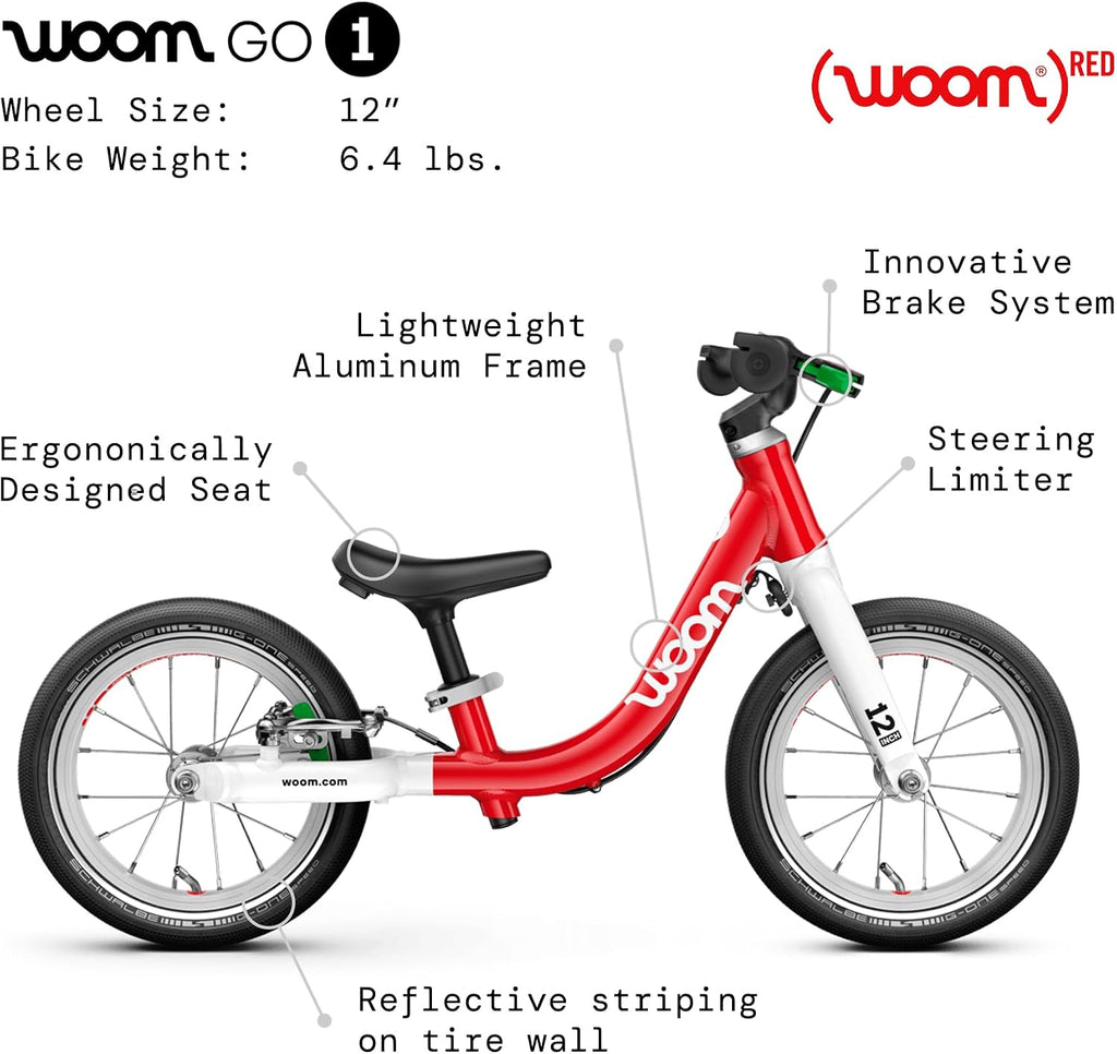 woom GO 1 & GO 1 Plus Balance Bike for Toddlers & Kids 18 Month to 4.5 Years Old, 12-Inch & 14-Inch Lightweight Bicycles for Boys & Girls