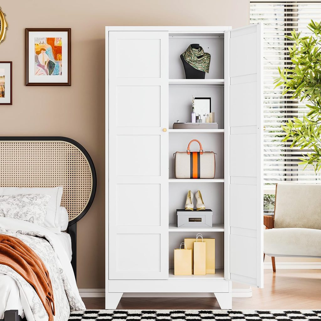 Letaya 71' H Metal Storage Cabinet with 2 Doors and 4 Shelves,Tall Kitchen Pantry Cabinets,Utility Pantry Organizers for Cupboard/Dining/Bathroom/Home Office/Garage (White, 71' H x 16' D x 32' W)