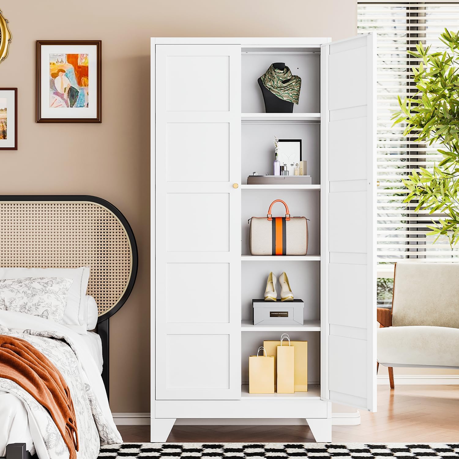 Letaya 71' H Metal Storage Cabinet with 2 Doors and 4 Shelves,Tall Kitchen Pantry Cabinets,Utility Pantry Organizers for Cupboard/Dining/Bathroom/Home Office/Garage (White, 71' H x 16' D x 32' W)