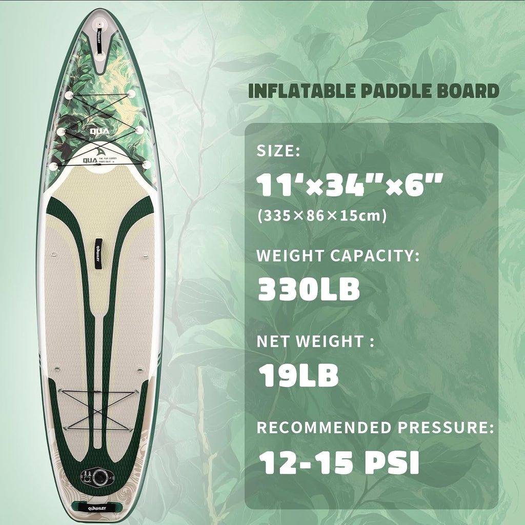 Quashley Inflatable Paddle Board Extra Wide Stand Up Paddleboards 11'×34' with All Premium Paddle Board Accessories,Inflatable SUP for Adults/Family,Beginner-Friendly,Removable Fin,Hand Pump