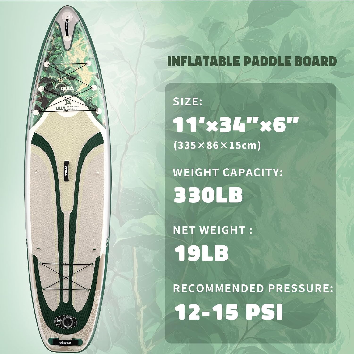 Quashley Inflatable Paddle Board Extra Wide Stand Up Paddleboards 11'×34' with All Premium Paddle Board Accessories,Inflatable SUP for Adults/Family,Beginner-Friendly,Removable Fin,Hand Pump