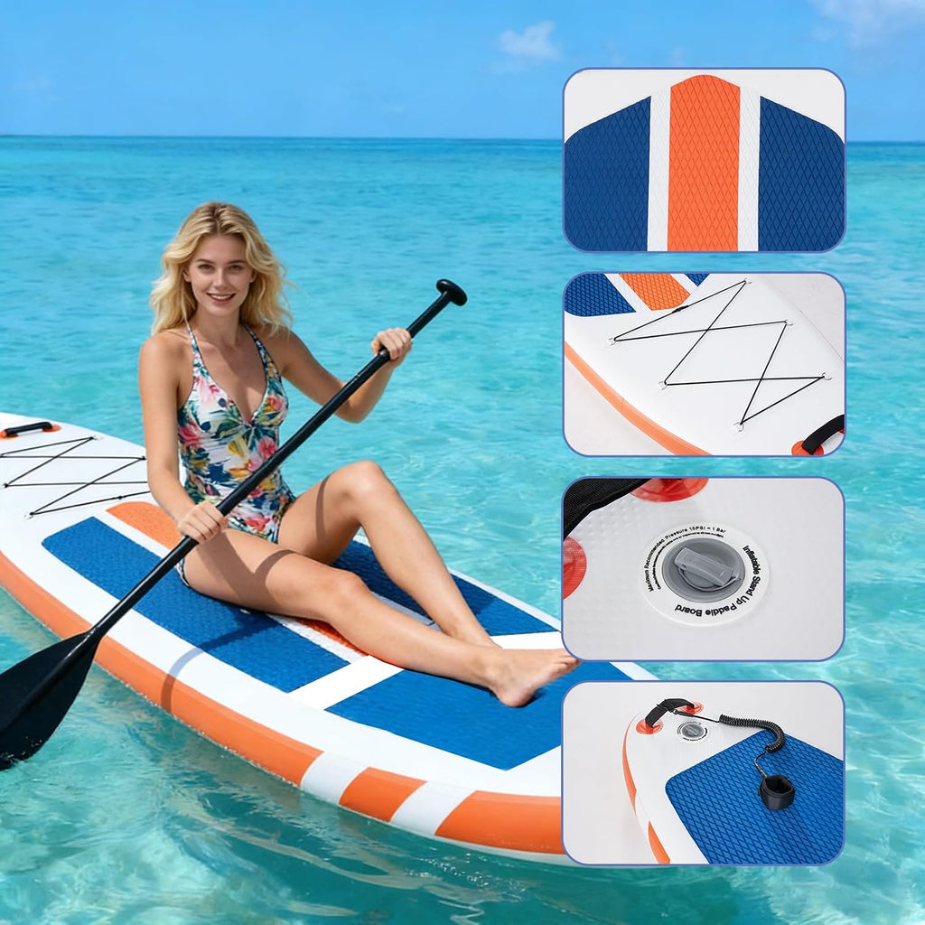 NEWBULIG 33' Inflatable Paddle Board SUP, Stand Up Paddle Board Blow Up with 3 Carry Handles, Non-Slip Deck Pad, Complete Kit with Pump, Leash & Backpack for Beginners/Adults