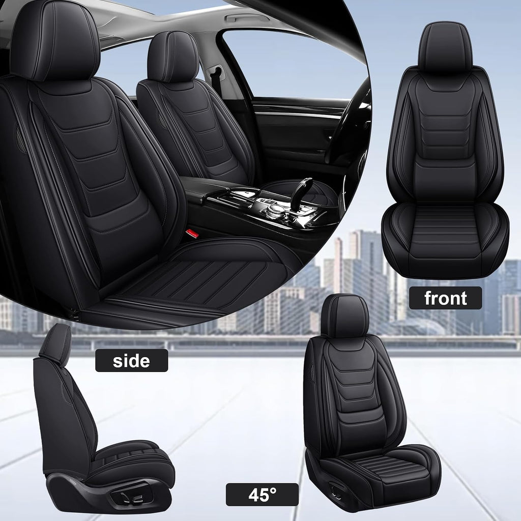DHAEY Car Seat Covers for Volkswagen Atlas 2018-2025, Family Seat Covers, Nappa Leather, Wear-Resistant, Anti-Slip, Waterproof, 2PCS Front, Black