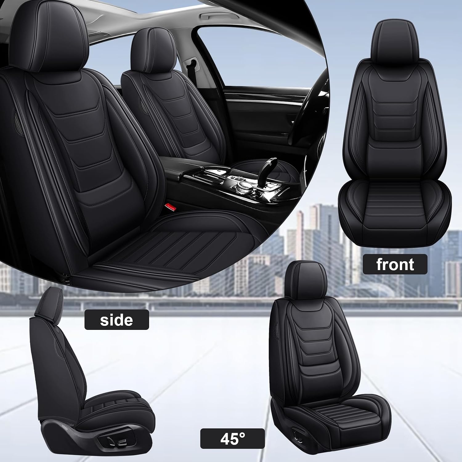 DHAEY Car Seat Covers for Volkswagen Atlas 2018-2025, Family Seat Covers, Nappa Leather, Wear-Resistant, Anti-Slip, Waterproof, 5PCS Full Set, Black