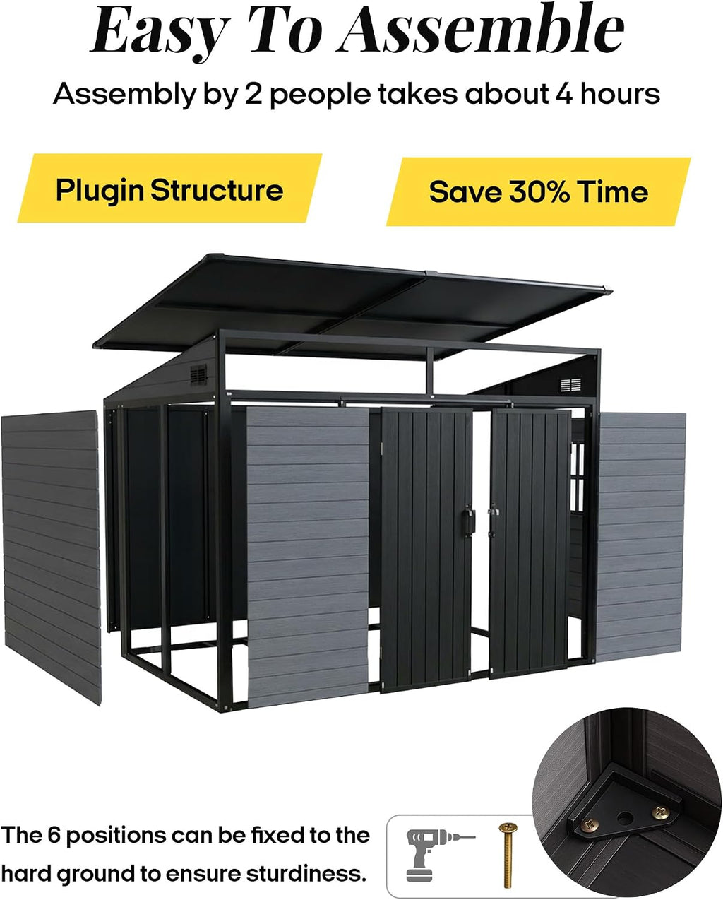 10x7ft Lean to Shed with Floor, Resin Storage Shed with Window and Lockable Door, Plastic Garden Shed for Backyard Patio and Outdoor Tool Storage (Black+Grey)