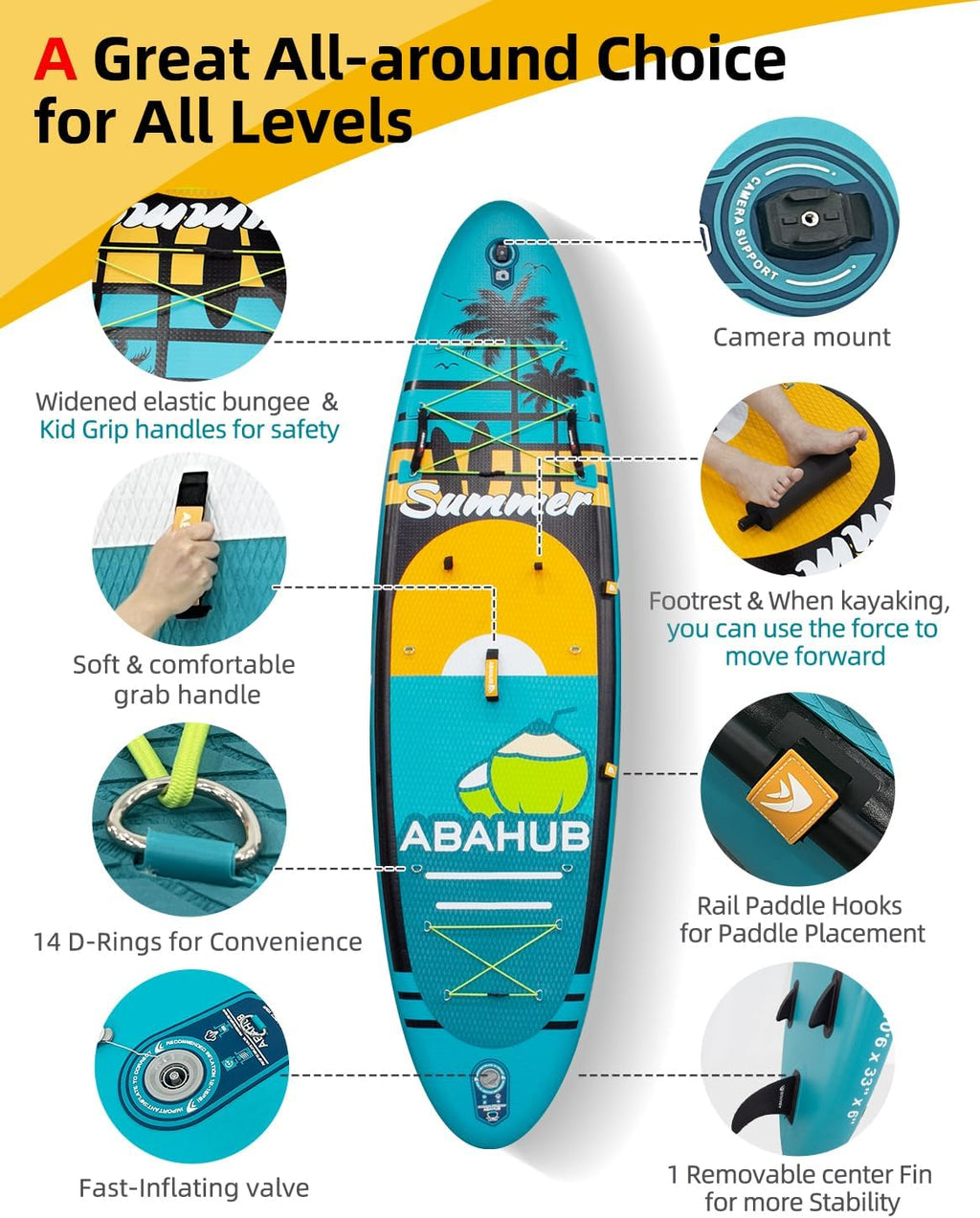 Abahub Inflatable SUP, Wide 10'6' x 31'/34' iSUP, Standup Paddleboard with Adjustable SUP Kayak Paddle, for Yoga, Paddle Board, Kayaking, Surf, Canoe, Fishing