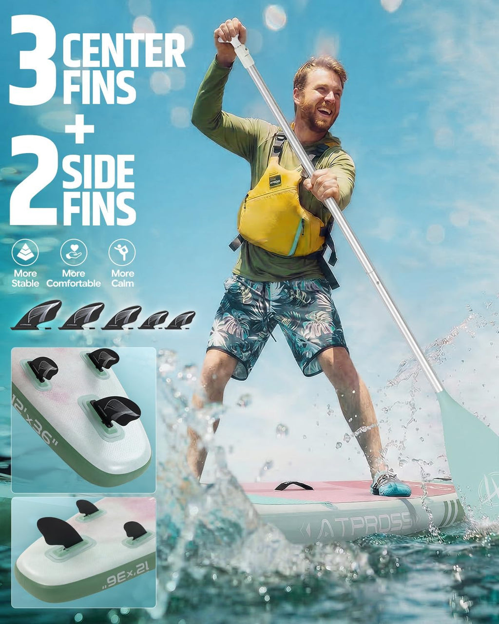 12'x36 Inflatable Paddle Board, 500lbs Extra Wide Stand Up Paddleboard for Adults with Premium SUP Accessories Kit & Backpack, Blow Up Kayak Non-Slip Stable Deck Boat for Yoga Fishing Surf