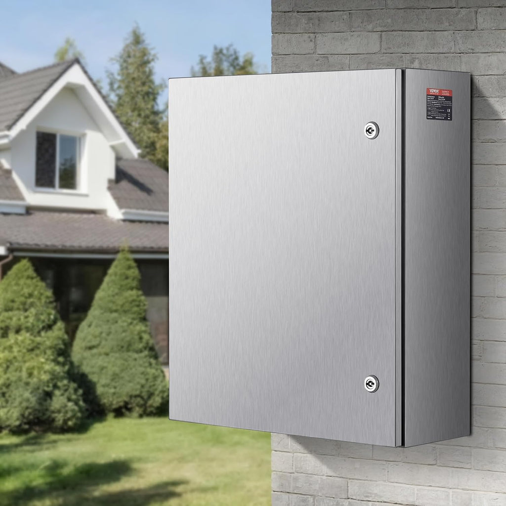 Steel Electrical Box, 24'x 20'x 8', 304 Stainless Steel Electrical Enclosure Box, Wall-Mounted Outdoor Electrical Electronic Equipment Enclosure with Mounting Plate Hinges Lock, IP66 Waterproof