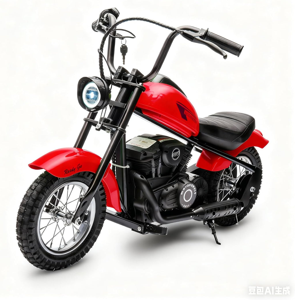 GarveeLife Electric Dirt Bike, 15 Mph & 150lb Max, 24V Ride On Toy for Big Kids w/Led Lights & Power Display, 300W Chain-Driven Motor, Two Speed, Handbrake, Leather Seat, 12' Air-Filled Tires, Red