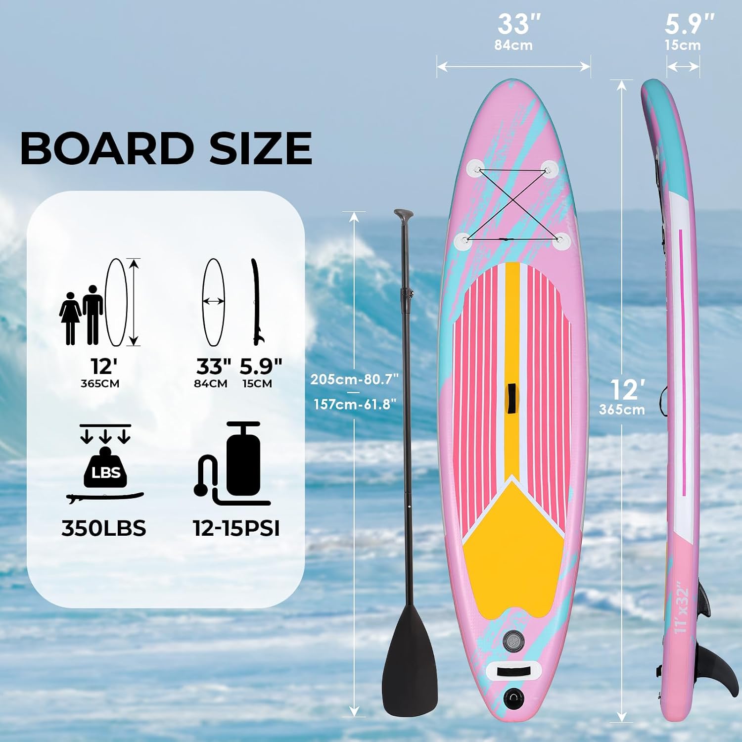 TLSUNNY 10/11/12FT Inflatable Stand Up Paddle Board W/SUP Accessories, Surf Board W/ 3 Fins Paddleboard, 12-15 PSI Hand Pump, Repair Kit, Straps, Carrying Bag for Youth & Adults All Skills